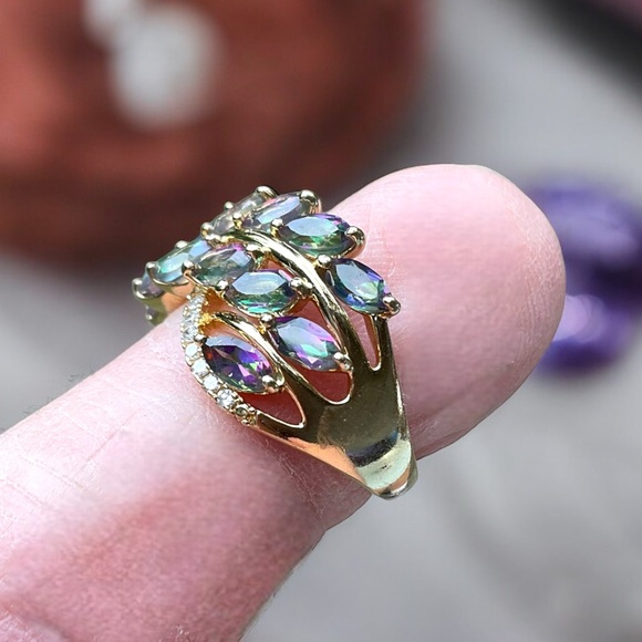 ❤️ Gold/925 GENUINE Diamond & Mystic Topaz Ring - Picture 6 of 12